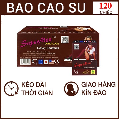 ( Hộp 120 cái ) bao cao su SuperMen Long Love - kéo dài thời gian cuộc yêu - dùng gia đình - khách sạn