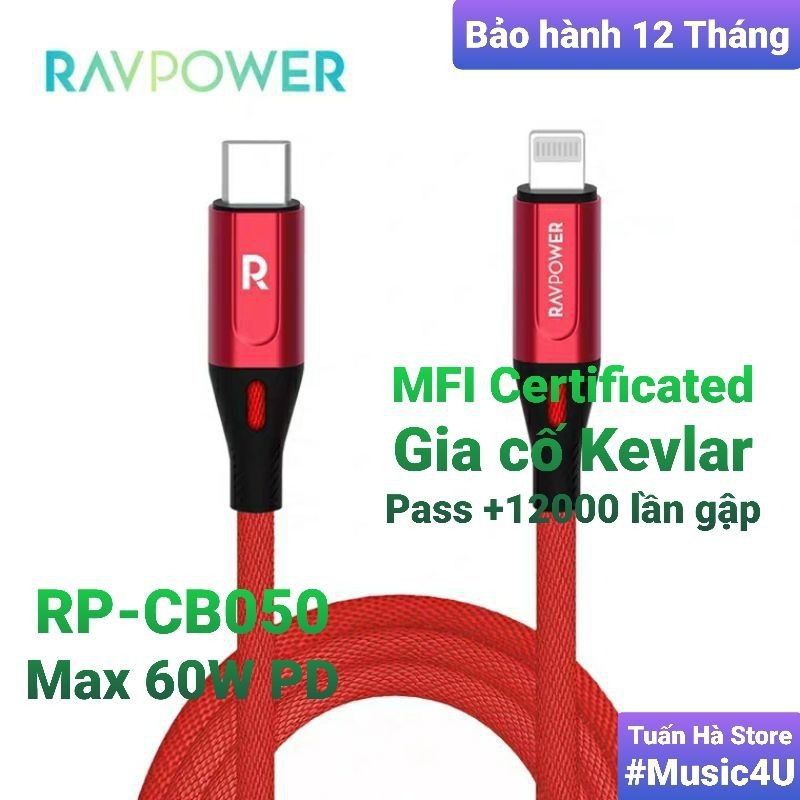 Củ sạc nhanh Samsung 25W dây cáp Ravpower USB Type C ra to Lightning RP-CB050 cho Iphone 11 12 13 Pro Max Tuấn Hà Store