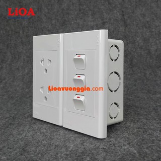 Combo ổ cắm điện đôi 3 chấu LiOA 16A 3520W + 3 công tắc điện - Lắp âm tường
