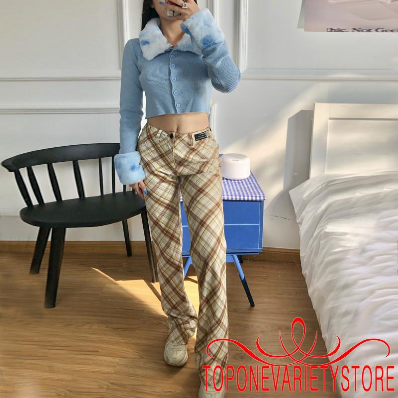 Quần Dài Ống Loe Họa Tiết Ca Rô Thời Trang Thanh Lịch Dành Cho Nữ | BigBuy360 - bigbuy360.vn