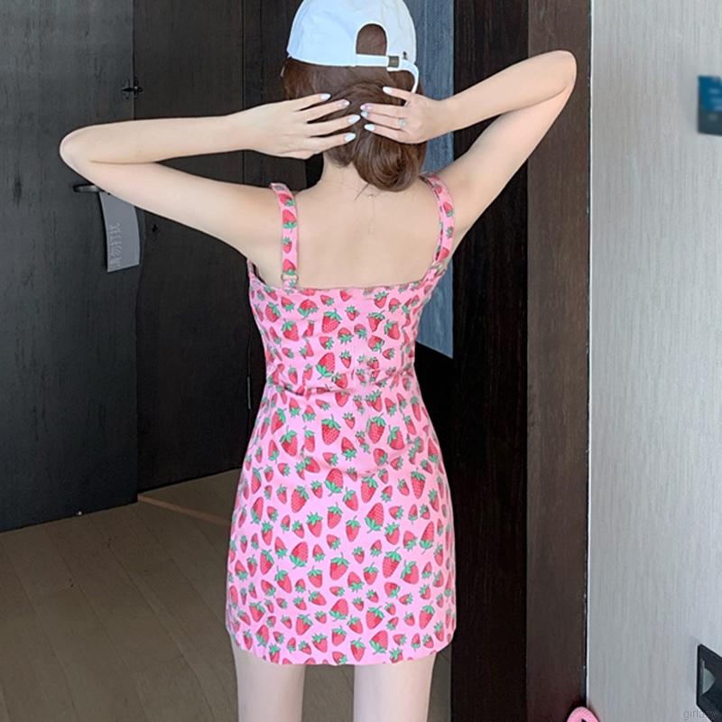 Đầm hai dây in hình dâu tây xinh xắn dễ thương dành cho nữ | BigBuy360 - bigbuy360.vn