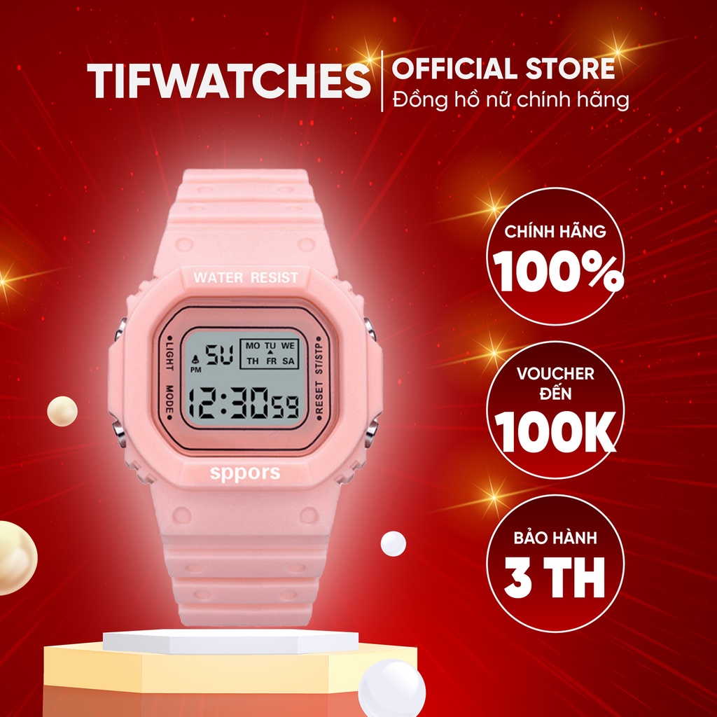Đồng hồ thể thao nam nữ CHUBBIE hồng cam đào đồng hồ điện tử unisex Watchesbytif size 35mm kèm báo thức đi học đi chơi
