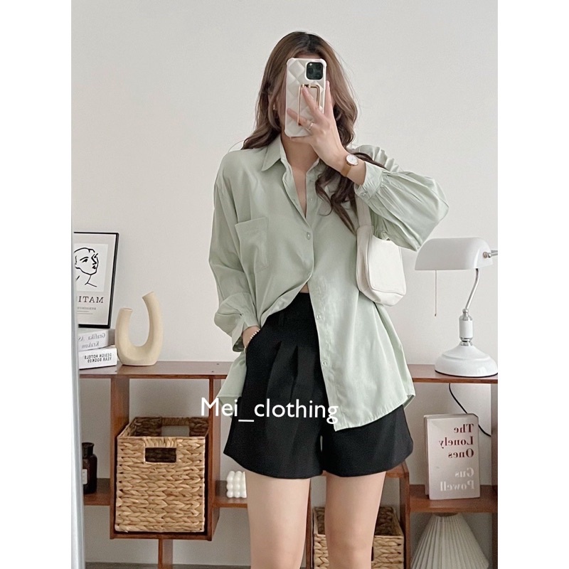 Áo sơmi trơn Hàn Quốc dáng rộng tay bồng basic