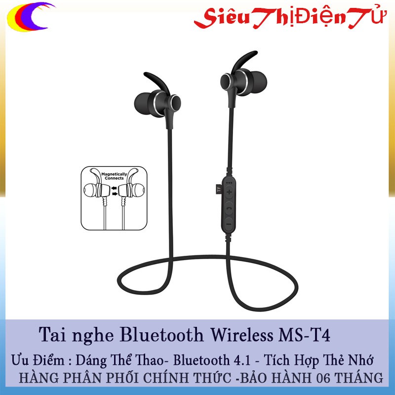 TAI NGHE BLUETOOTH Wireless MS T4 Hỗ Trợ Cắm Thẻ Nhớ TF- TAI NGHE KHÔNG DÂY T4 TIỆN LỢI KHI KHÔNG CẦN BLUETOOTH