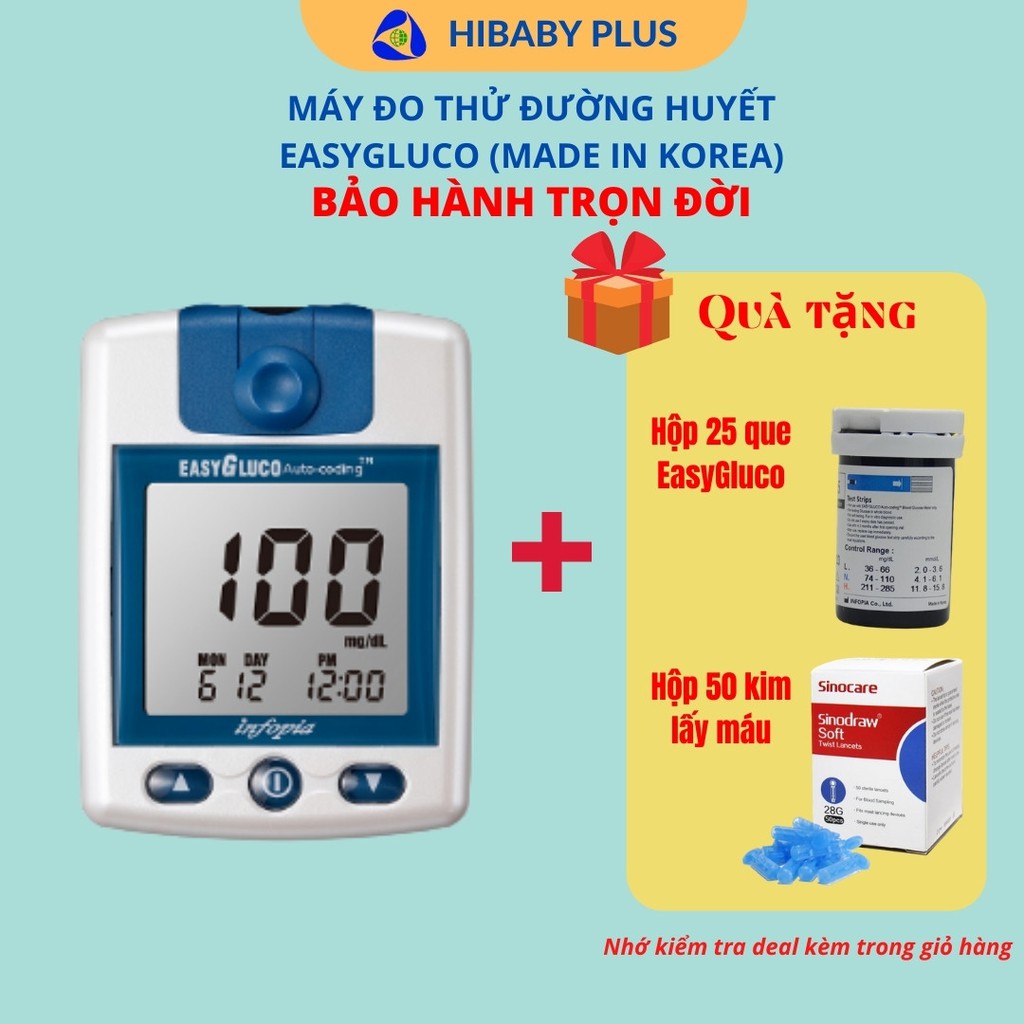 Máy đo, thử tiểu đường Easy Gluco đủ bộ - Tặng 25 que thử, thử tiểu đường nhanh chính xác như Omron On Call