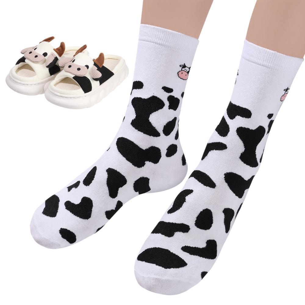 Dép Bông Đi Trong Nhà Chống Lạnh Họa Tiết Bò Sữa Đáng Yêu