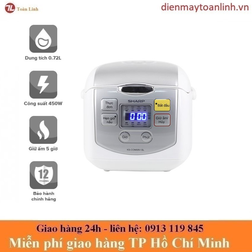 Nồi cơm Sharp KS-COM08V-SL điện tử 0.8 lít - Chính hãng