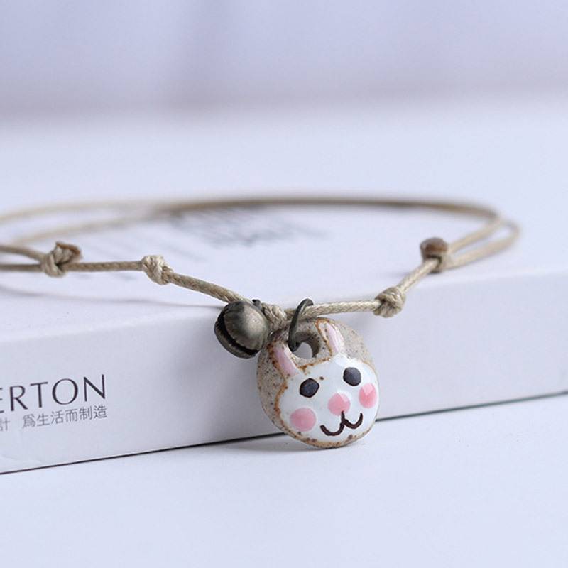 Vòng đeo tay dây bện mặt gốm phong cách retro đáng yêu | BigBuy360 - bigbuy360.vn