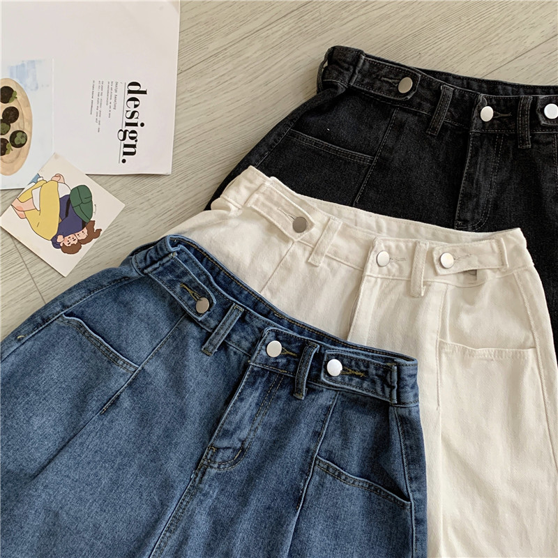 Quần Short Denim Nữ Lưng Cao Dáng Rộng Phong Cách Hàn Quốc Với 3 Màu Tùy Chọn