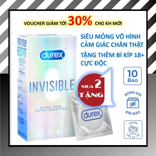 Bao cao su Durex Invisible Extra Thin Extra Sensitive Mỏng vô hình 10 bao