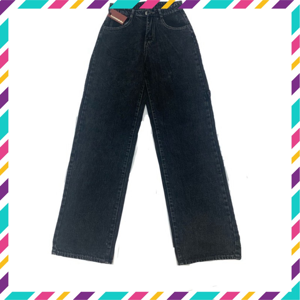 Quần Jeans Nữ Ống Rộng - Màu xám đen - Mẫu Thụng - Hách Dáng