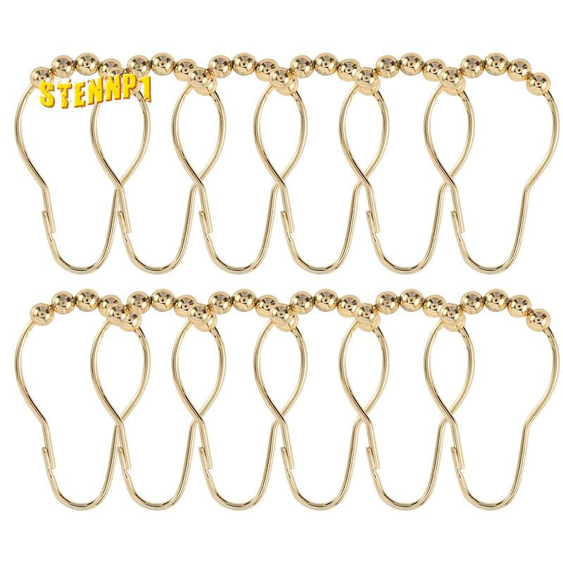 Easy Install Rustproof Shower Curtain Hooks Frictionless Stainless Steel - Easy Glide Shower Rings for Shower Curtains Rods ed Gold Set of 12 Hooks