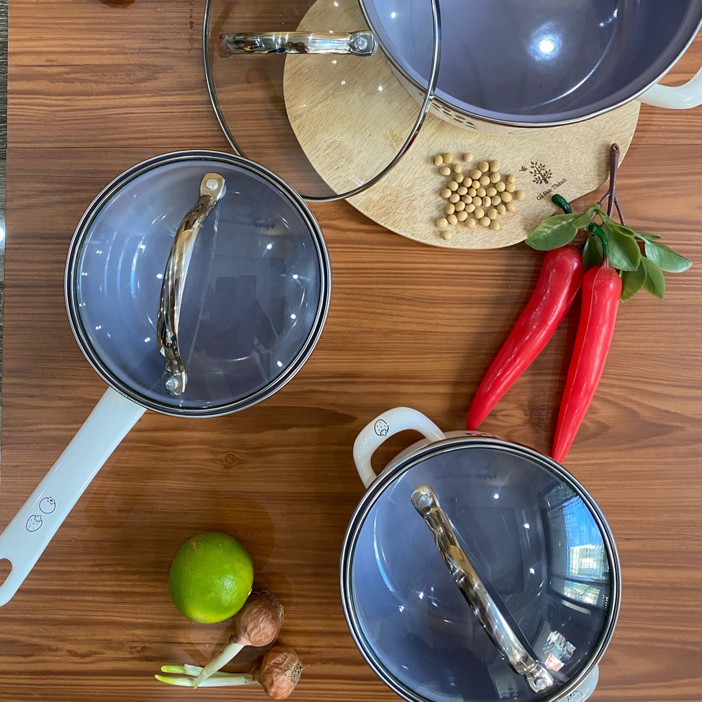 Nồi Thép Tráng Men nhập khẩu cao cấp CHEFTINA dùng được bếp từ, kích thước 16cm, 20cm, 24cm