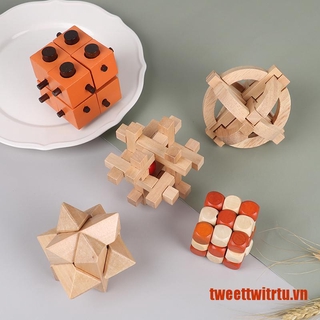 【TrTu】IQ Brain Teaser Kong Ming Lock 3D Wooden Interlocking Burr Puzzles Game