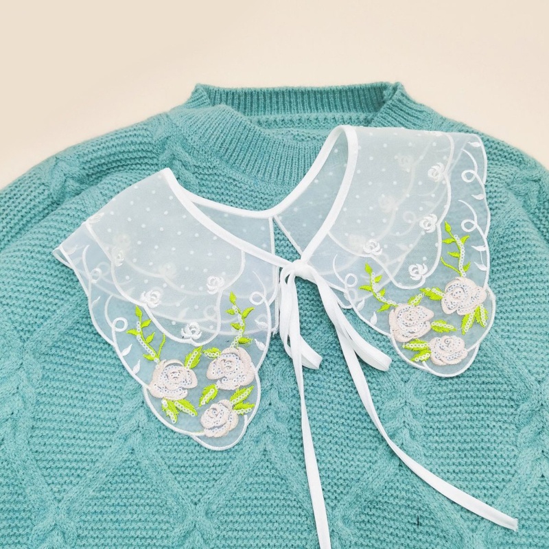 Cổ Áo Sơ Mi Giả Màu Trắng In Họa Tiết Hoa Có Thể Tháo Rời Thời Trang Cho Nữ