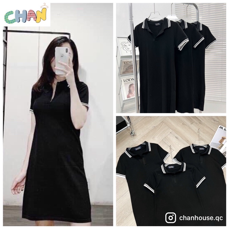 Đầm Polo Body Màu Đen Viền Trắng Ulzzang Hàn Quốc Chan House
