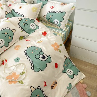 [FREESHIP] Bộ chăn ga gối ga giường cotton poly Hàn Quốc các mẫu khủng long xanh mới  - Ngân Khánh Bedding drap giường
