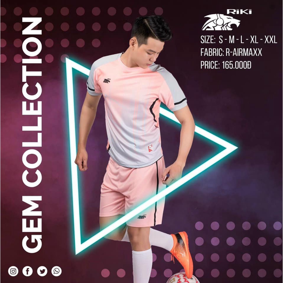Áo đá bóng, đồ đá banh, quần áo bóng đá, áo không logo Riki GEM Hồng - Chất vải cao cấp, bền, thoáng