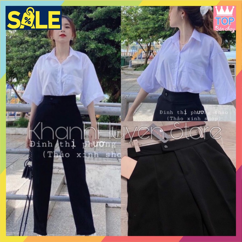 [BAO CHẤT] Quần baggy cúc lệch ống suông KH02, quần tây khuy lệch lưng cao kiểu dáng công sở màu đen cho nữ