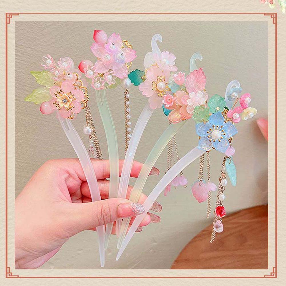 Trâm Cài Tóc Phối Tua Rua Hình Chữ U Phong Cách Trung Hoa Cổ Điển Cho Bé Gái