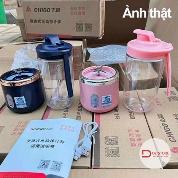 Máy xay sinh tố đa năng sạc pin Chigo dung tích 300ml - 6 lưỡi dao - 40W, xay tỏi ới, xây hoa quả