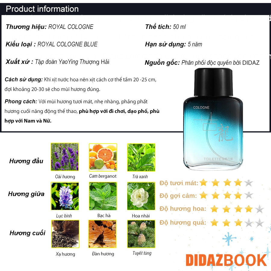 Nước hoa nam nữ chính hãng ROYAL COLOGNE hương tươi mát, sang chảnh, lưu hương 6-8 tiếng,50ml