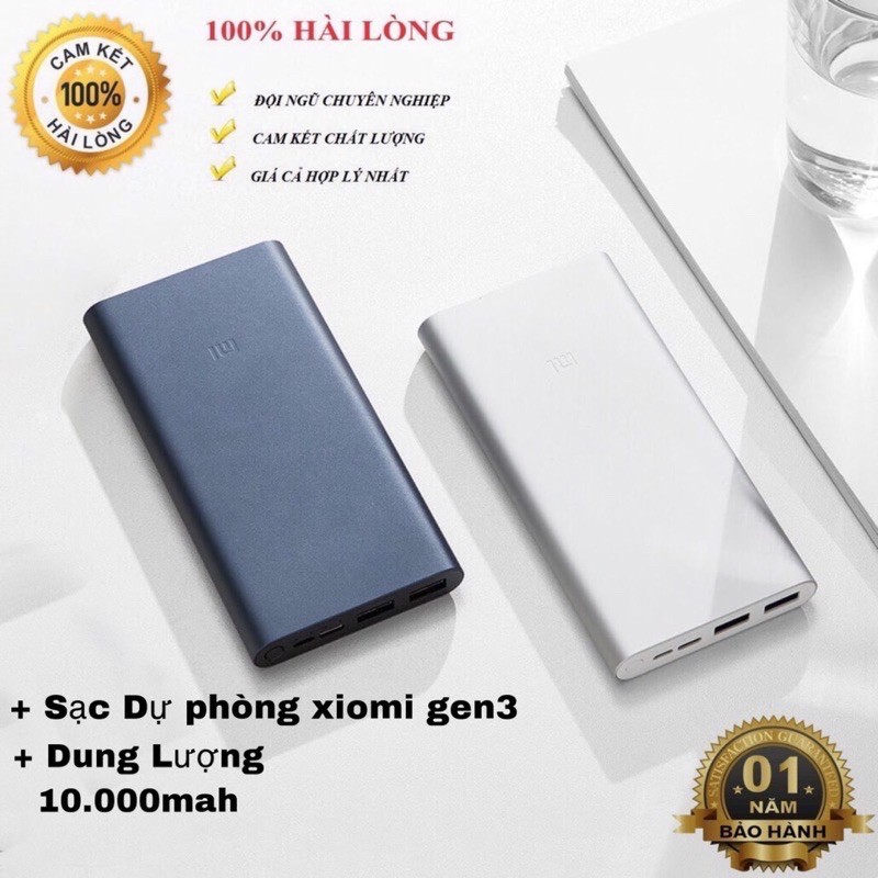 Sạc Dự Phòng Xiaomi , Sạc dự phòng dung lượng 10.000mah 2 cổng sạc USB , 1 Cổng type C , Sạc nhanh đầu vào 1 chiều 18w