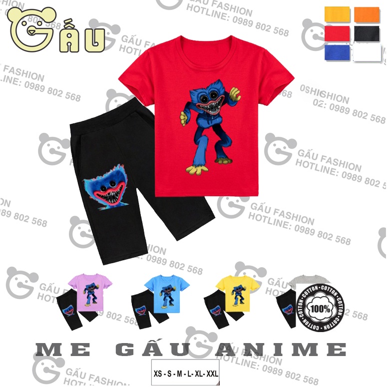 Poppy Playtime Bộ Áo Thun Cotton Ngắn Tay + Quần Dài In Họa Tiết Hoạt Hình Dễ Thương Thời Trang Cho Bé