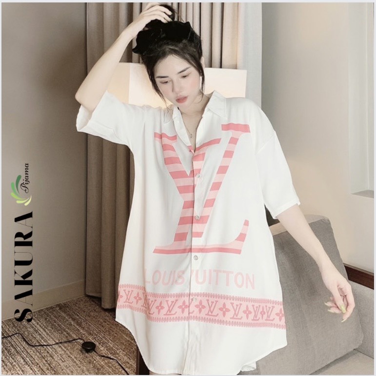 Váy sơ mi dáng dài suông bigsize thiết kế tiểu thư xinh đẹp lụa ngủ cao cấp SAKURA SMV