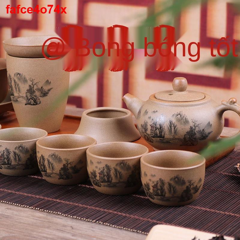 [gửi clip trà] Bộ ấm trà Kung Fu chén sứ bọc đơn giản pha xanh trắng chuyên dùng trong gia đình111