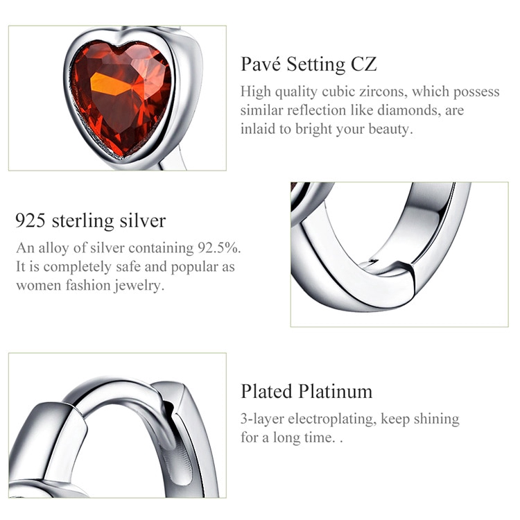 BAMOER Bông Tai BạC 925 ĐíNh Đá HìNh Tim Xinh XắN