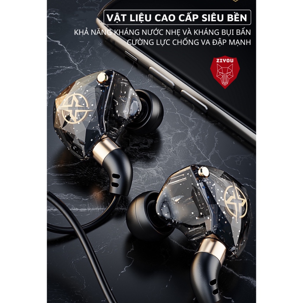 Tai Nghe Nhét Tai Có Dây ZIYOU X6 Premium, Chống Ồn Cực Tốt, Âm Thanh Super Bass, Có Mic Nghe Nhạc Chơi Game Điện Thoại