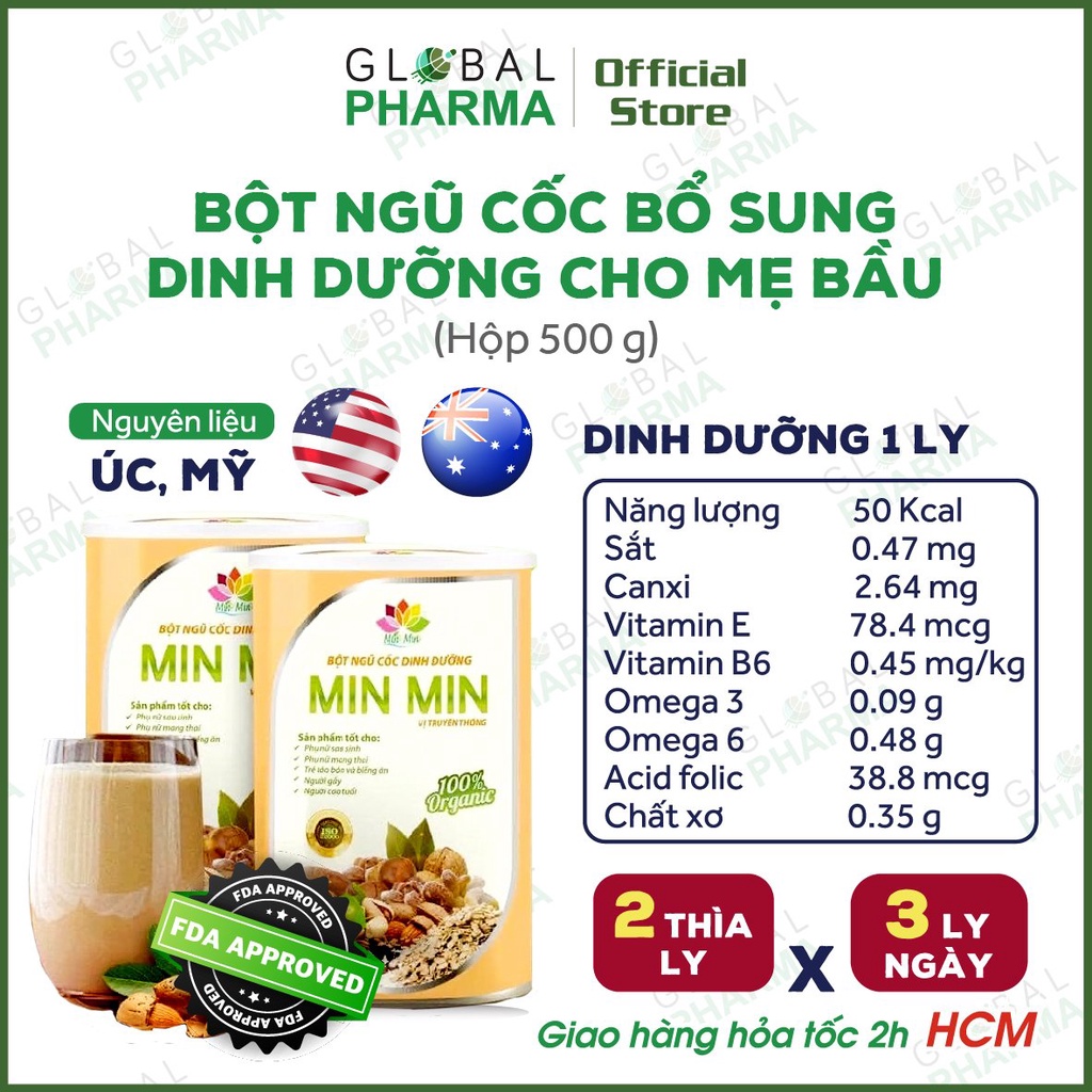 [ORGANIC 100%] Ngũ Cốc MinMin Lợi Sữa, Giảm Nghén, Phục Hồi Sức Khỏe Sau Sinh (H/500g) -Không đường, Không chất bảo quản