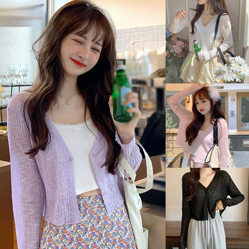 Áo Khoác Cardigan Dệt Kim Thiết Kế Cổ Chữ V Nữ Tính