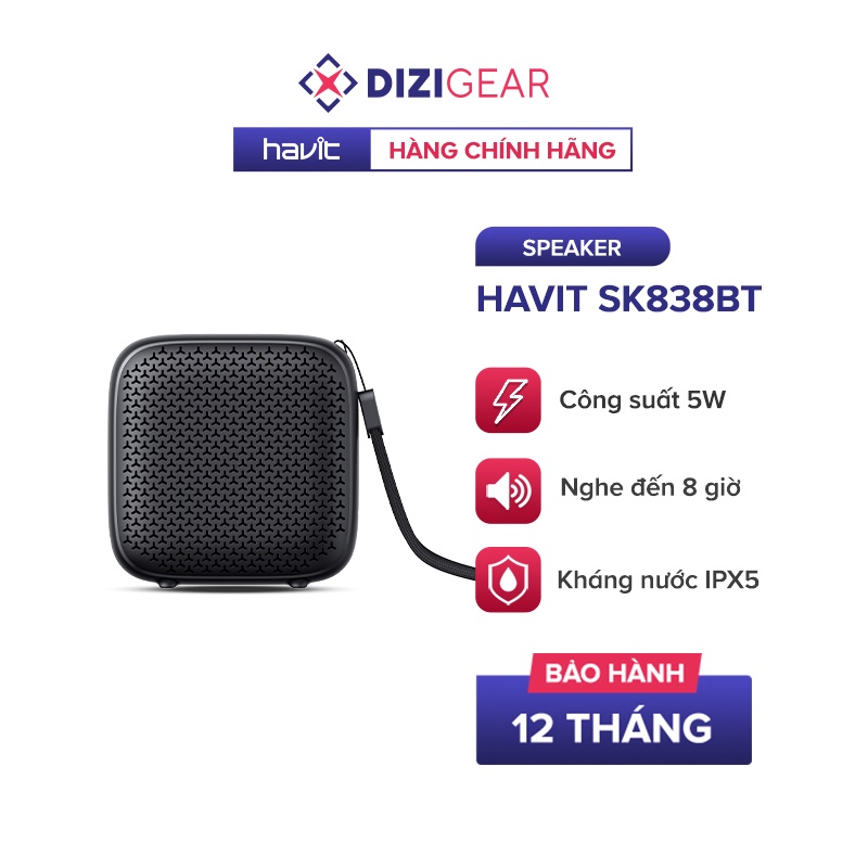 Loa Không Dây HAVIT SK838BT, Bluetooth 5.0, Kháng IPX5, Công Suất 5W, Nghe Đến 8H - Chính Hãng BH 12 Tháng Dizigear