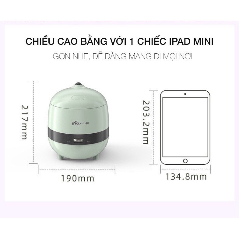 Nồi Cơm Điện Mini Đa Năng Bear 1.2L, 220V - Nhỏ gọn, tiện lợi - LB259212