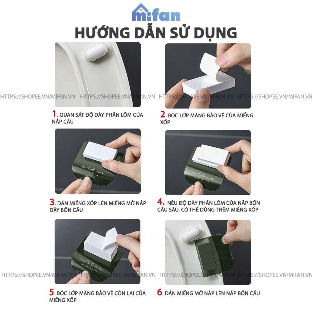 Miếng Dán Mở Nắp Bồn Cầu Cao Cấp MIFAN - Keo 3M Siêu Dính - Nâng, Đóng Nắp Bệt Vệ Sinh Tiện Lợi, An Toàn