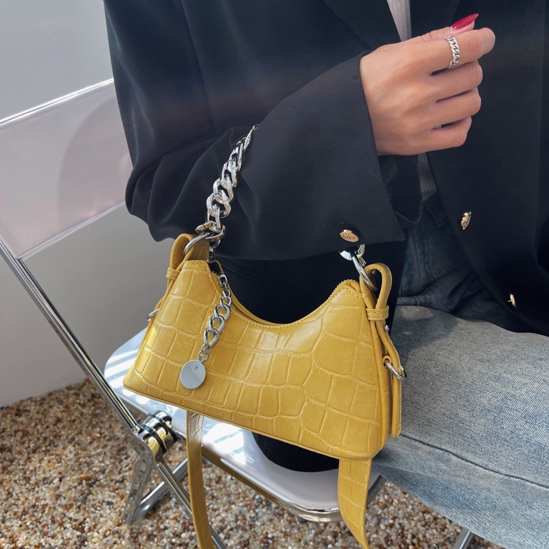 Túi Đeo JASMIN NOIR Chéo Họa Tiết Da Cá Sấu Phối Dây Xích Thời Trang Cho Nữ