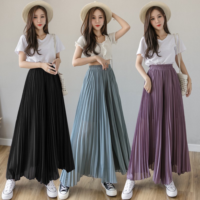 ☁◘┅Quần culottes chiffon Ống Rộng Xếp Ly Thời Trang Cho Nữ