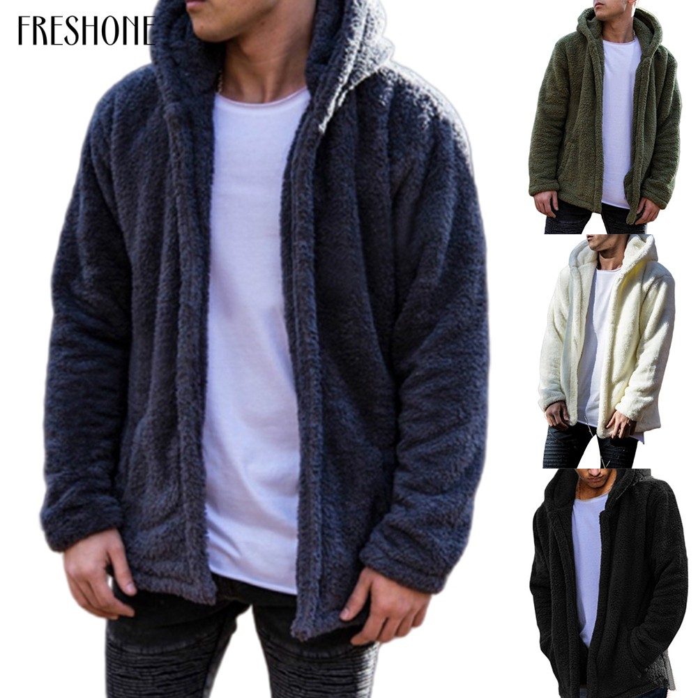 Áo khoác hoodie lông cừu tay dài dáng rộng phối túi sành điệu cho nam