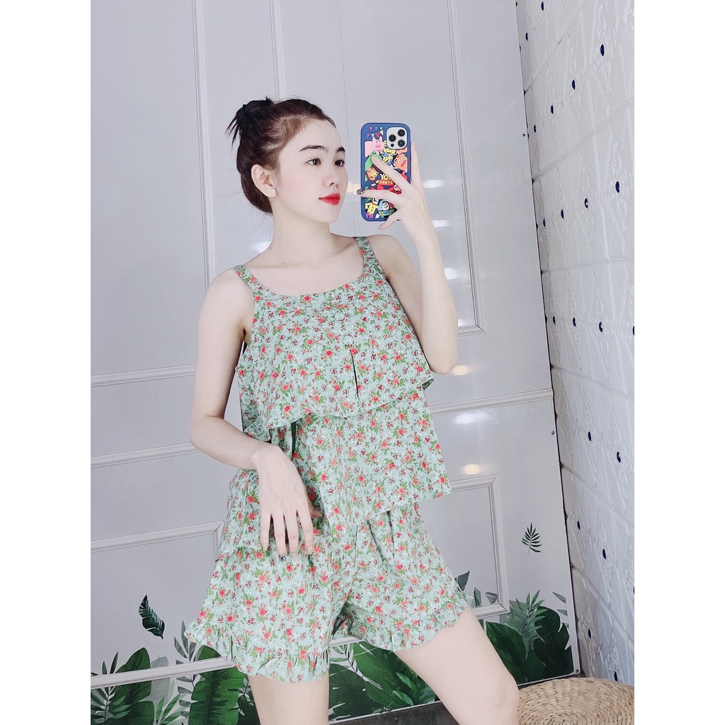 Đồ bộ mặc nhà 2 dây vải lụa thời trang