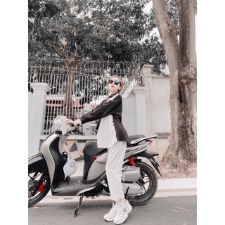 Áo sơmi phối đen trắng