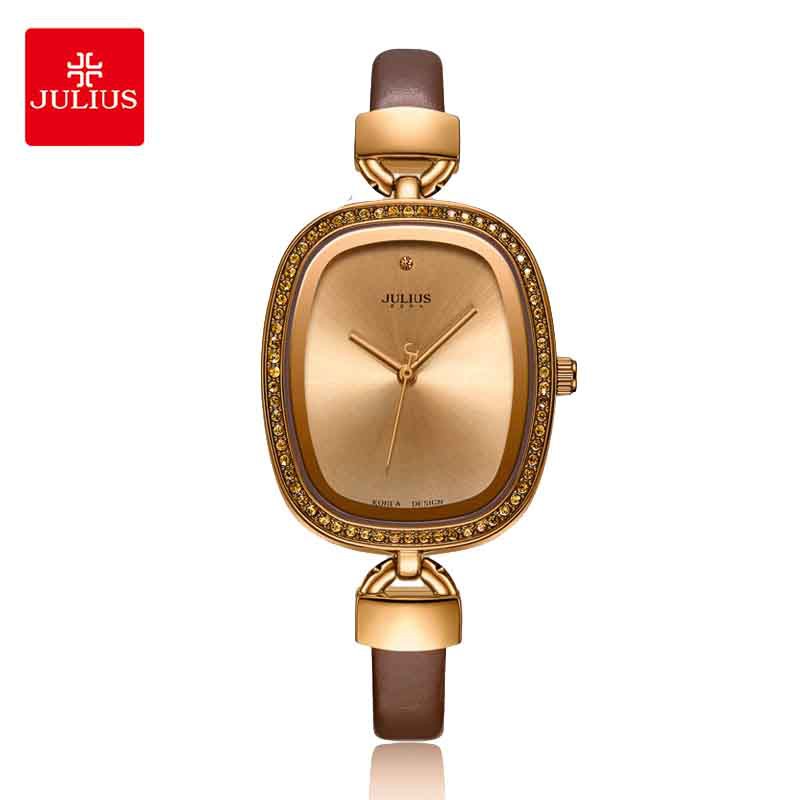 Đồng hồ nữ Julius JA-298 dây da nâu | Julius Official