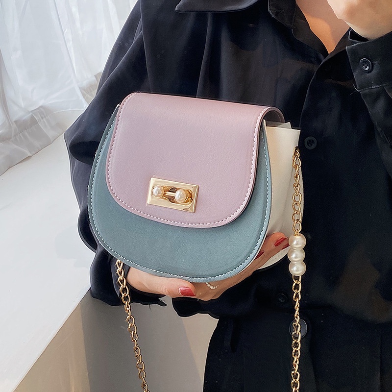 Túi Đeo Chéo Màu Sắc Tương Phản Phong Cách Hàn Quốc Cho Nữ