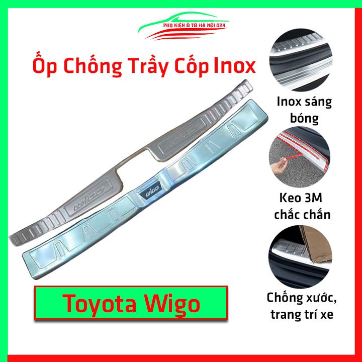 Ốp chống trầy cốp Toyota Wigo 2018-2022 inox sáng bóng