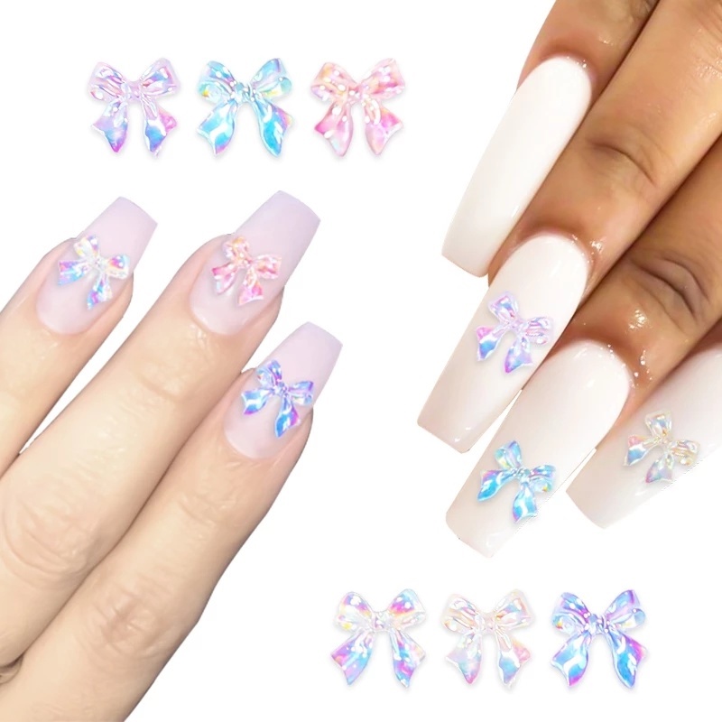 Hộp 7 Ngăn Miếng Dán Trang Trí Móng Tay 3D Hình Nơ Xinh Xắn