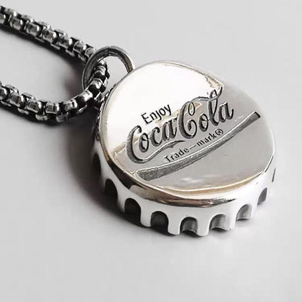 Dây chuyền nam nữ bạc thời trang, Vòng cổ nam thiết kế hình nắp chai Coca độc đáo, Cá tính, Unisex
