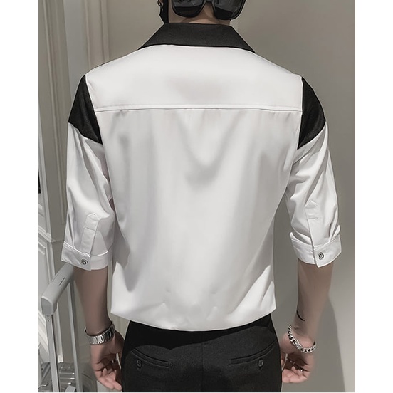 Áo Sơ Mi, Áo Sơ Mi Nam phối Vai cách điệu 2 màu Đen - Trắng sang trọng lịch lãm, trẻ trung T1 hàng thiết kế tại xưởng. | BigBuy360 - bigbuy360.vn