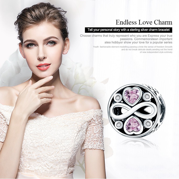 Phụ kiện hạt charm Bamoer thiết kế hoa văn trang trí dây chuyền/vòng tay mạ bạc 925 đính đá sang trọng