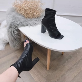 Bốt nữ gót trụ hở mũi da lỳ mã bốt 7295